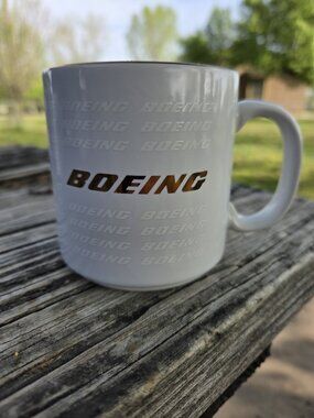 Boeing White on White with Gold Trim Coffee Mug Cup Promotional Aeronautical Air